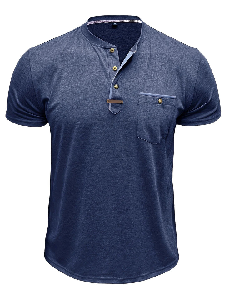 Saxon - Camiseta Elegante De Cuello Redondo Con Bolsillo