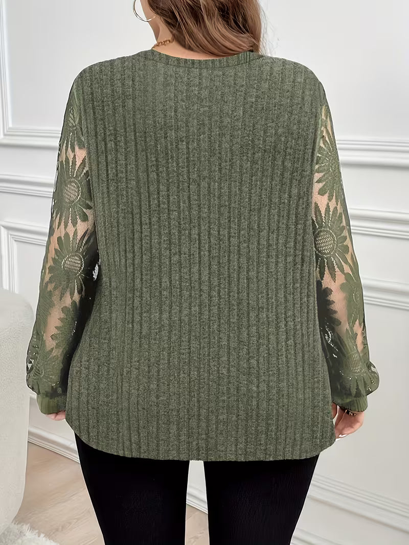 Suchinda - Camiseta De Manga Larga Con Cordones Y Doble Capa De Encaje