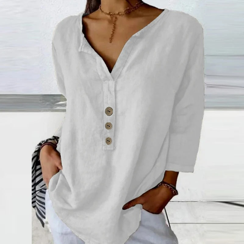 Mykaela - Blusa Informal De Algodón Y Lino