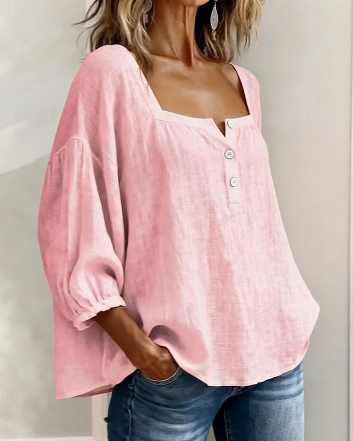 Leontien - Blusa De Algodón De Manga Larga Con Cuello Cuadrado
