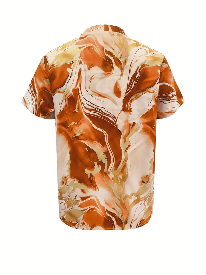Maroula - Elegante Camisa De Manga Corta Con Estampado De Mármol