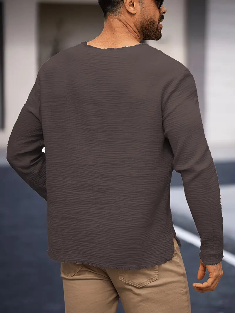 Demetrio - Camisa Informal y Cómoda De Manga Larga Con Cuello en V