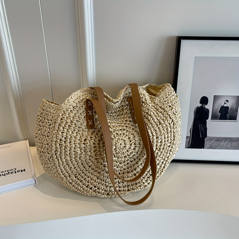 Cléa - Bolso De Hombro Redondo De Paja Trenzada