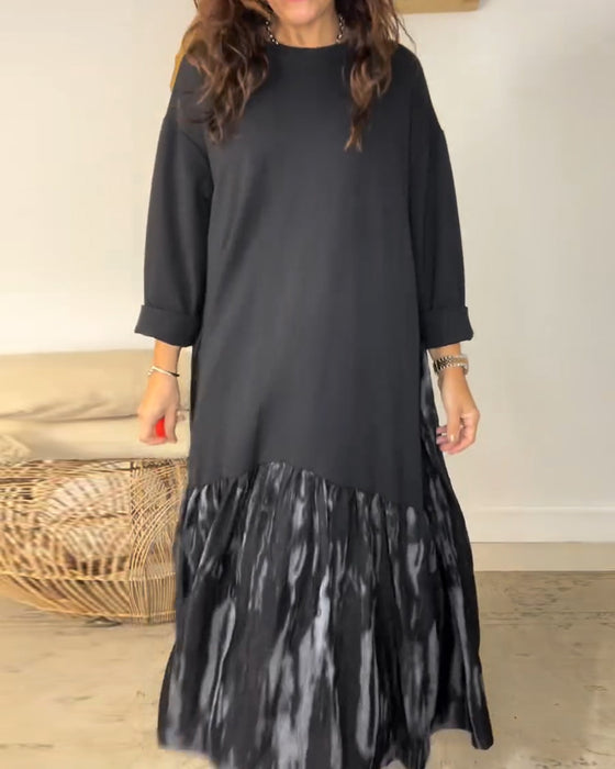 Dragica - Vestido De Cuello Redondo Con Estampado Irregular De Patchwork