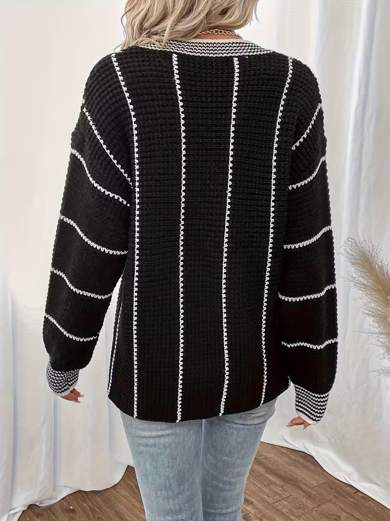 Lykke - Jersey Sobredimensionado De Cuello En V a Rayas