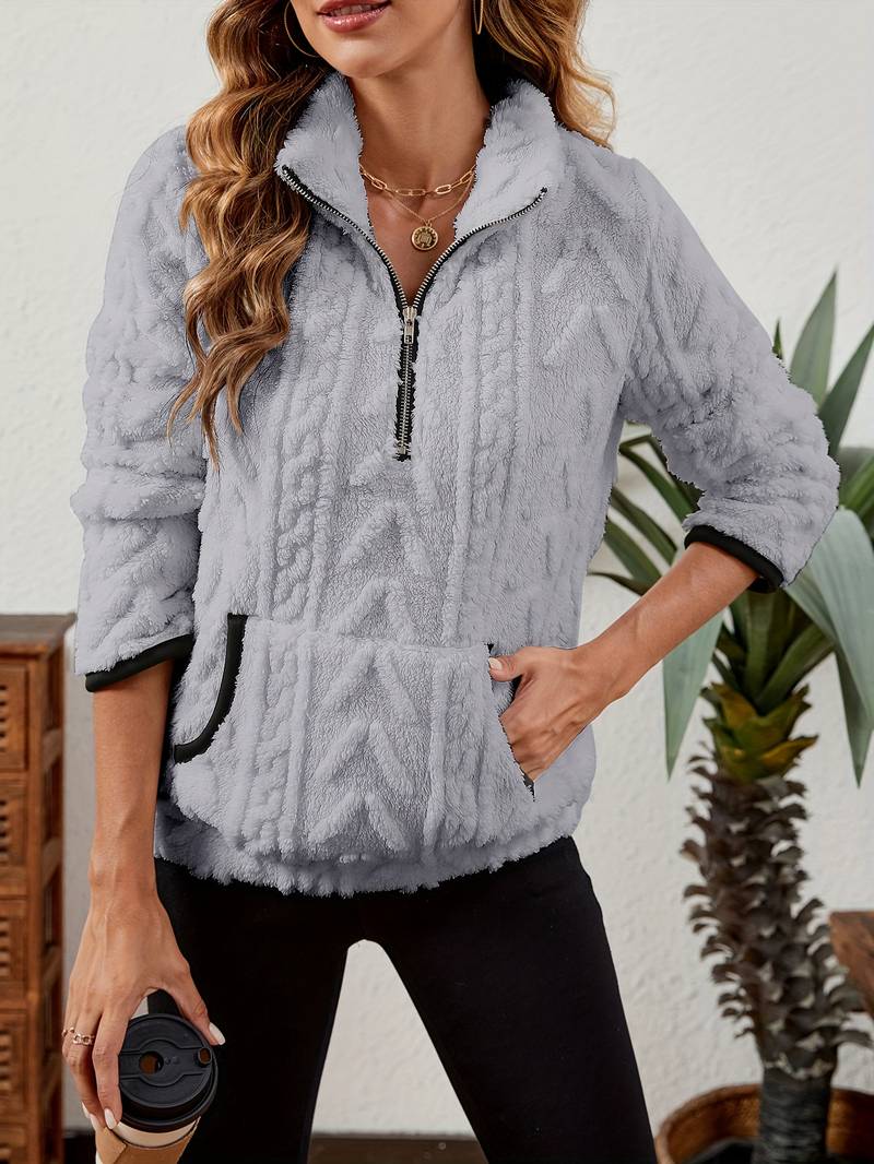 Naama - Jersey Elegante Con Medio Cremallera y Bolsillo