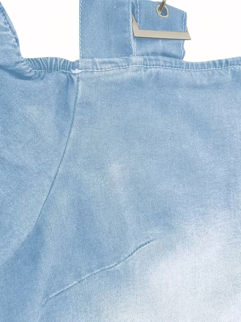 Kenia - Top de Denim con Hombros al aire y Manga Corta