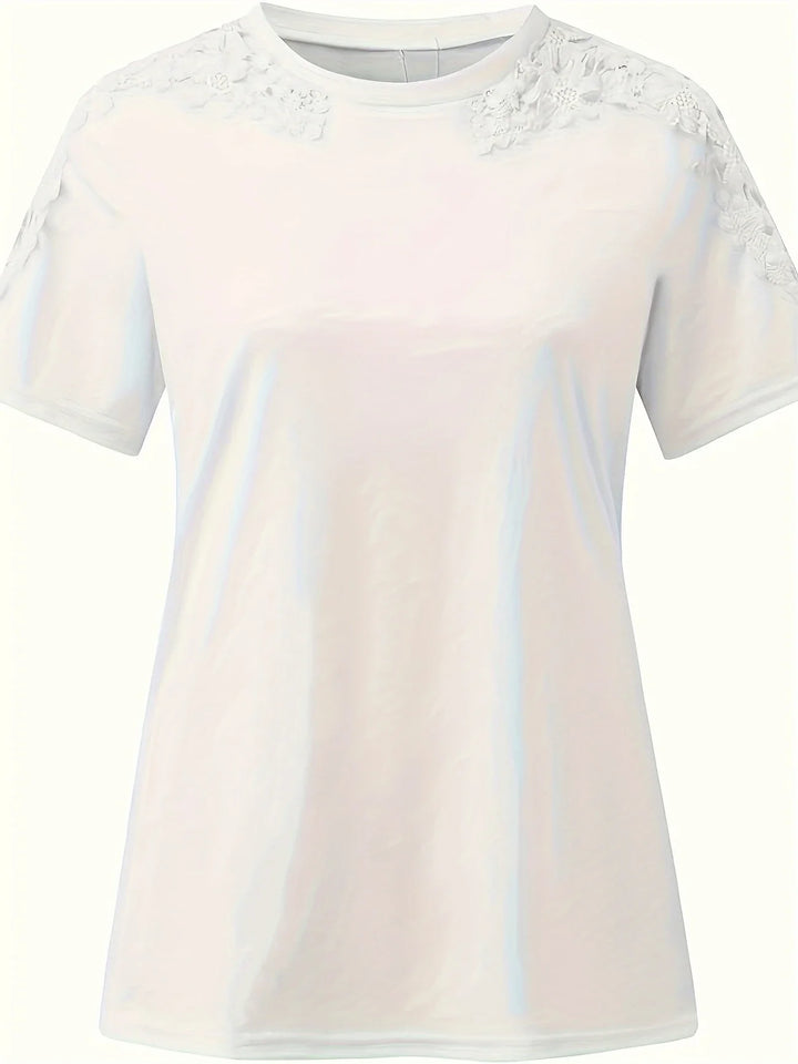 Ancuta - Elegante Verano Manga Corta Camiseta Con Encaje