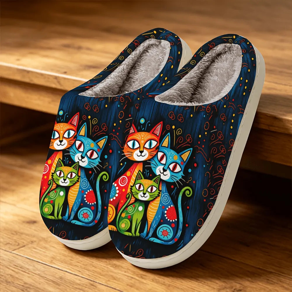 Quincy - Zapatillas Con Estampado De Gatos Y Forro De Felpa