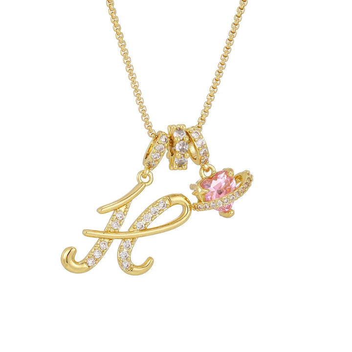 Nerute - Collar Con Inicial y Colgante de Corazón Rosa