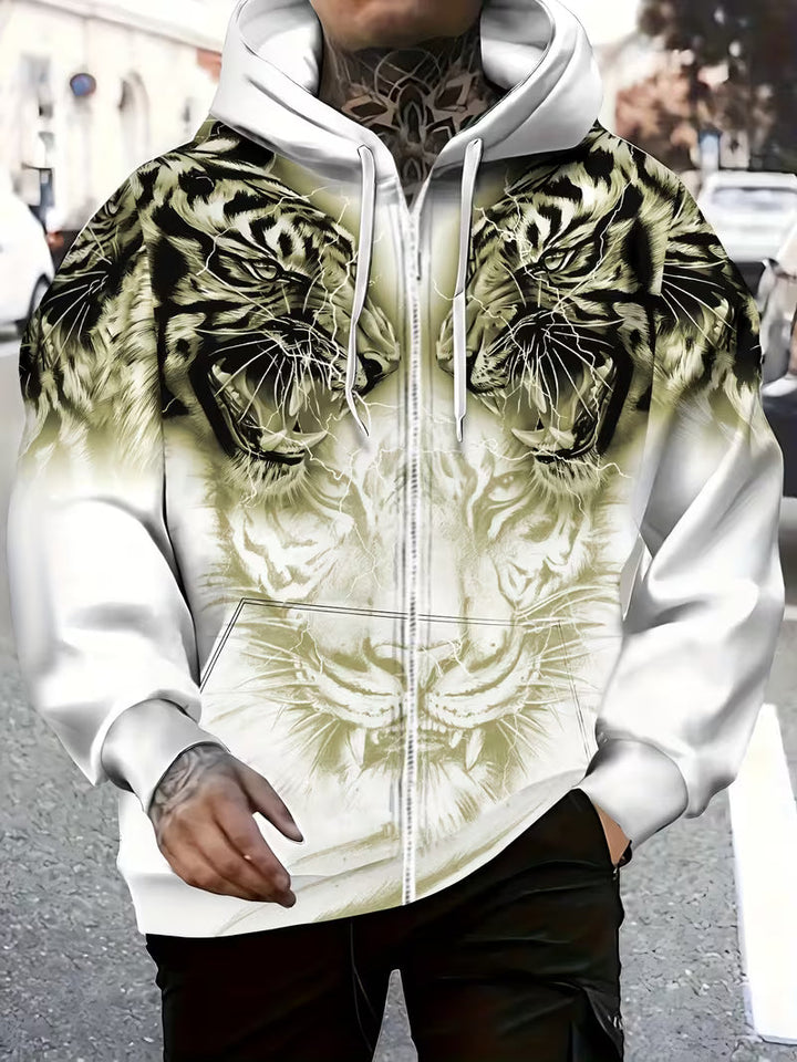 Luciano - Sudadera Con Capucha y Estampado De Tigre Con Cremallera