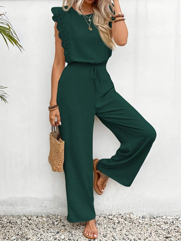 Ziva - Top Elegante De Encaje y Pantalón Ancho