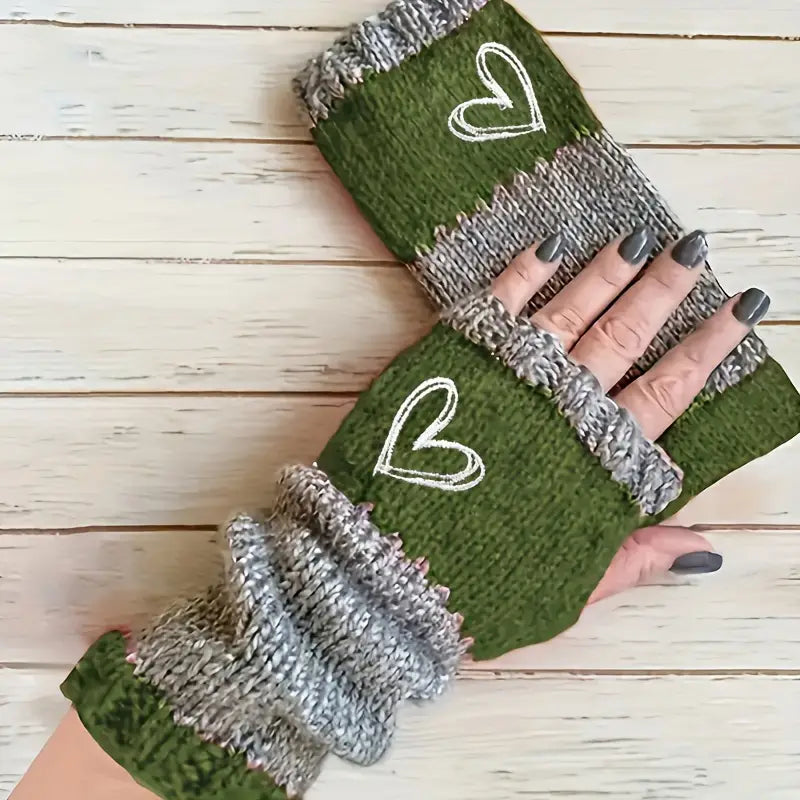 Eirlys - Guantes Sin Dedos De Punto Con Motivo De Corazón