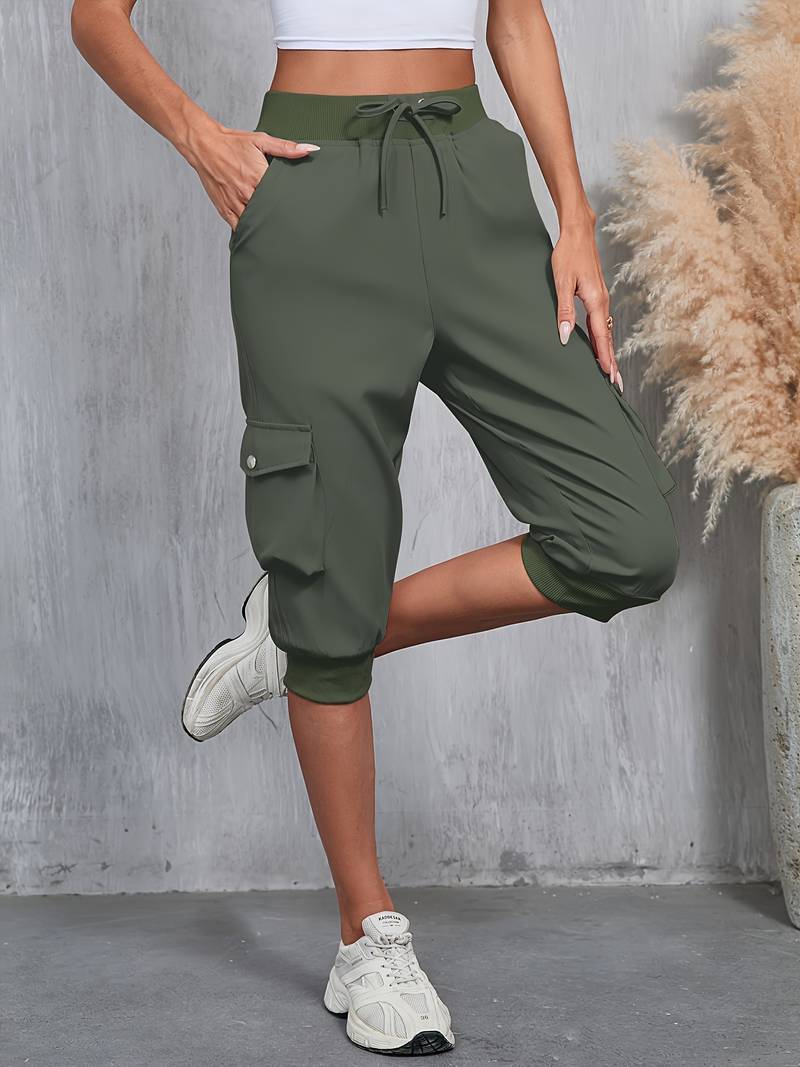 Kirabo - Pantalones Cargo De Verano Con Múltiples Bolsillos Y Cintura Elástica Acanalada