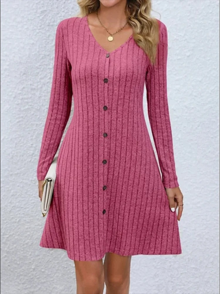 Yessie - Vestido de Botones Con Cuello en Pico