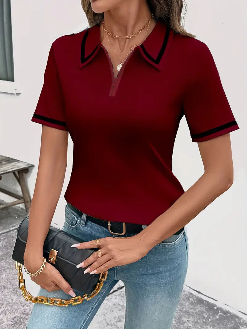 Vasilka - Elegante Top De Manga Corta Con Cuello