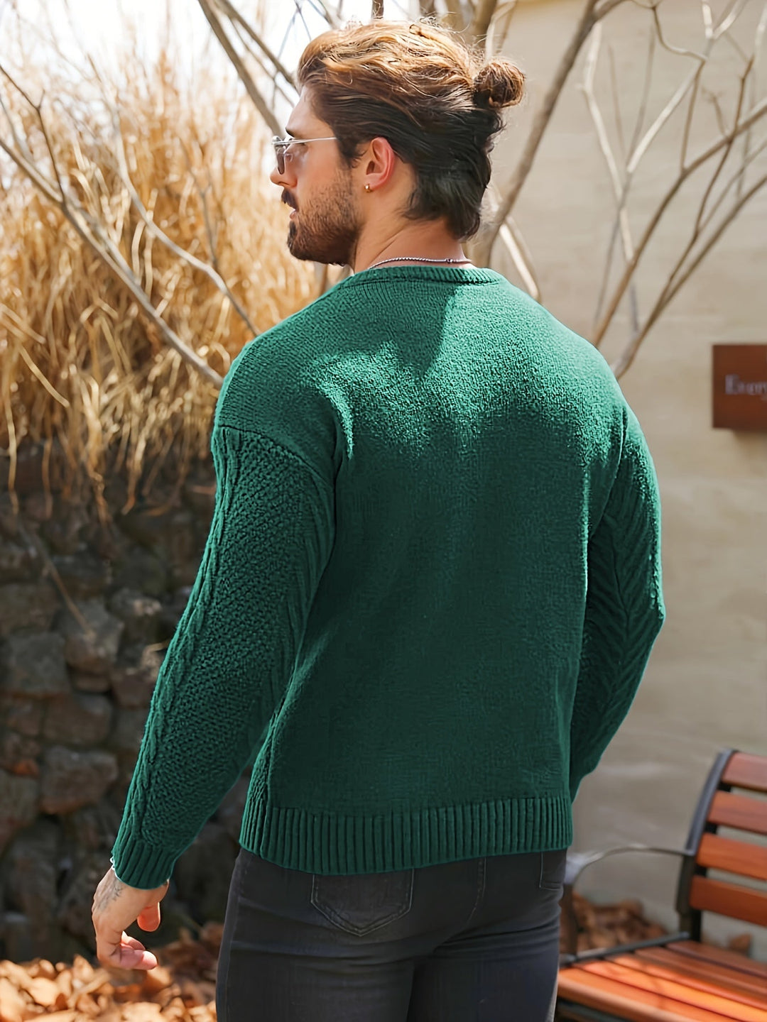 Eiduks - Jersey Clásico de Cuello Redondo Con Punto Trenzado