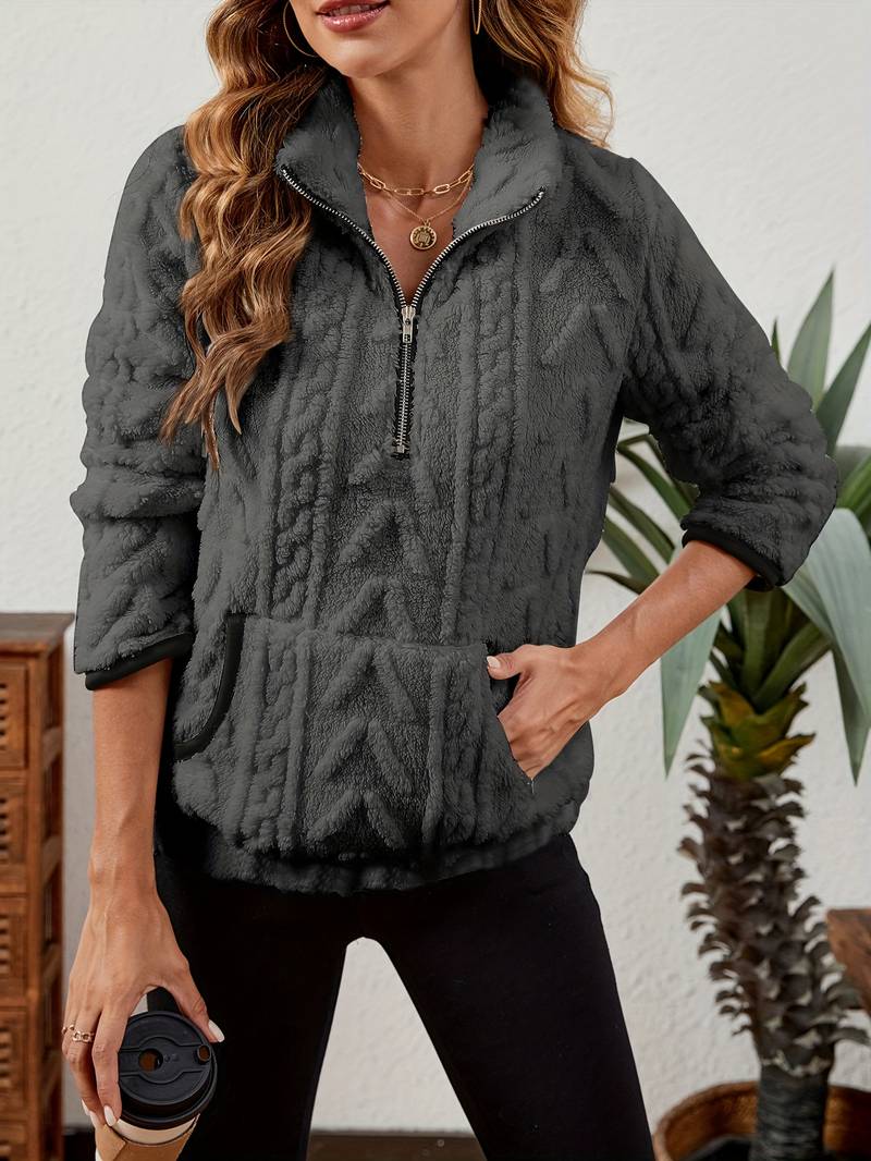 Naama - Jersey Elegante Con Medio Cremallera y Bolsillo