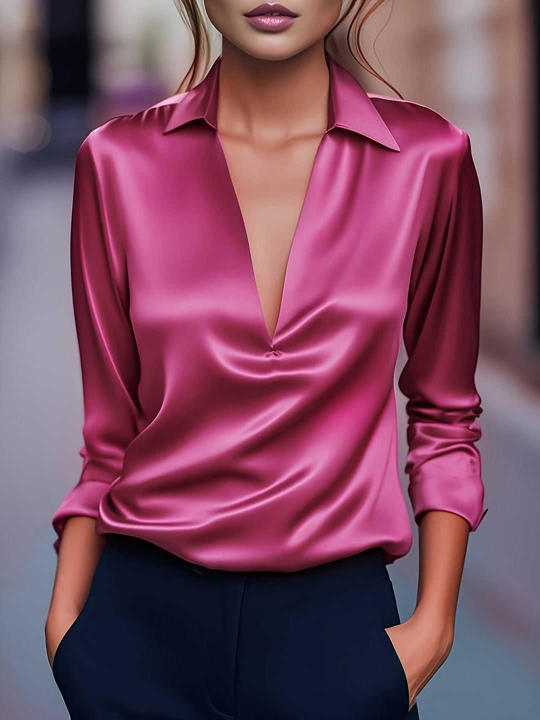 Kyrra – Elegante lusa De Satén Con Cuello En V