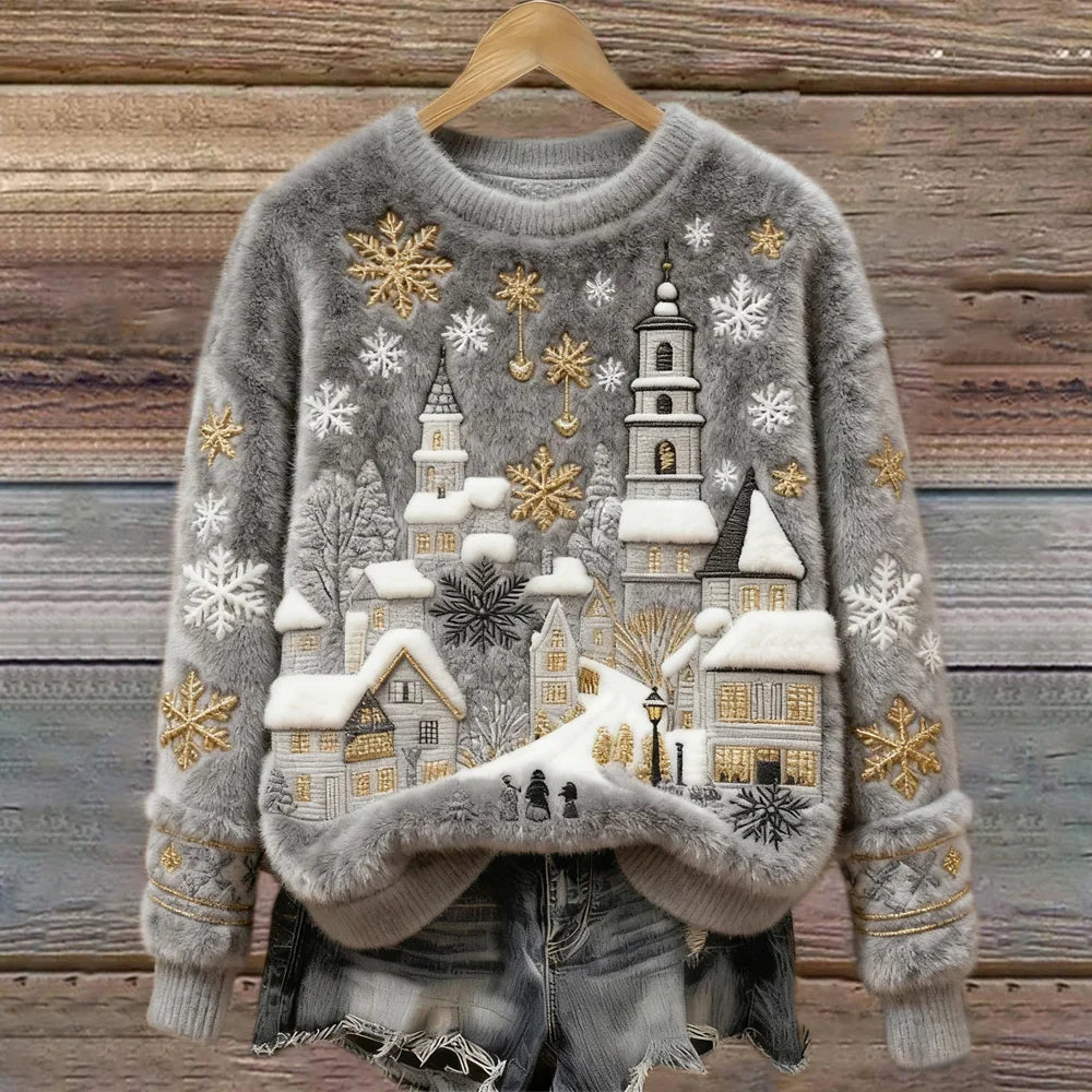 Kenisha - Jersey Acogedor con Bordado Navideño de Nieve
