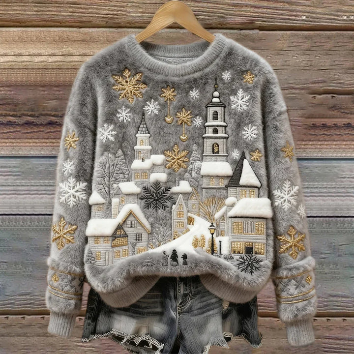 Kenisha - Jersey Acogedor con Bordado Navideño de Nieve