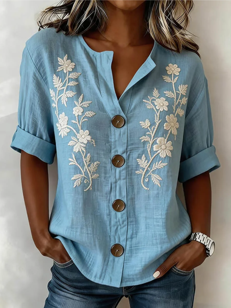 Saleena - Top Elegante Con Bordado Floral