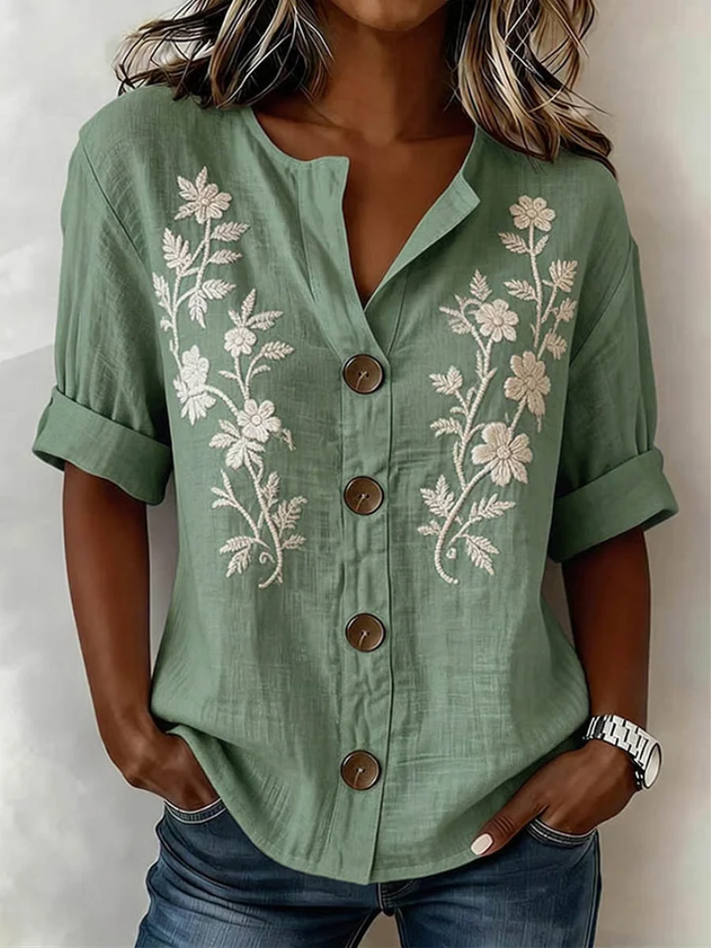 Saleena - Top Elegante Con Bordado Floral