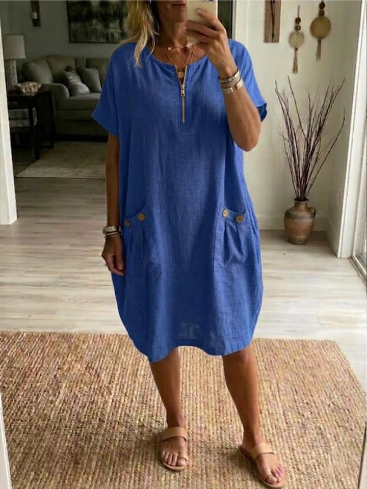 Slavka - Vestido Midi Con Bolsillos y Cremallera