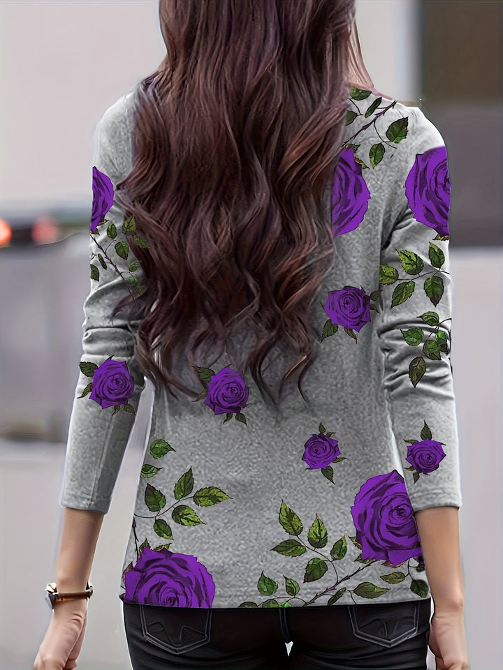 Emine - Top Estampado de Cuello Alto Con Detalle Plisado
