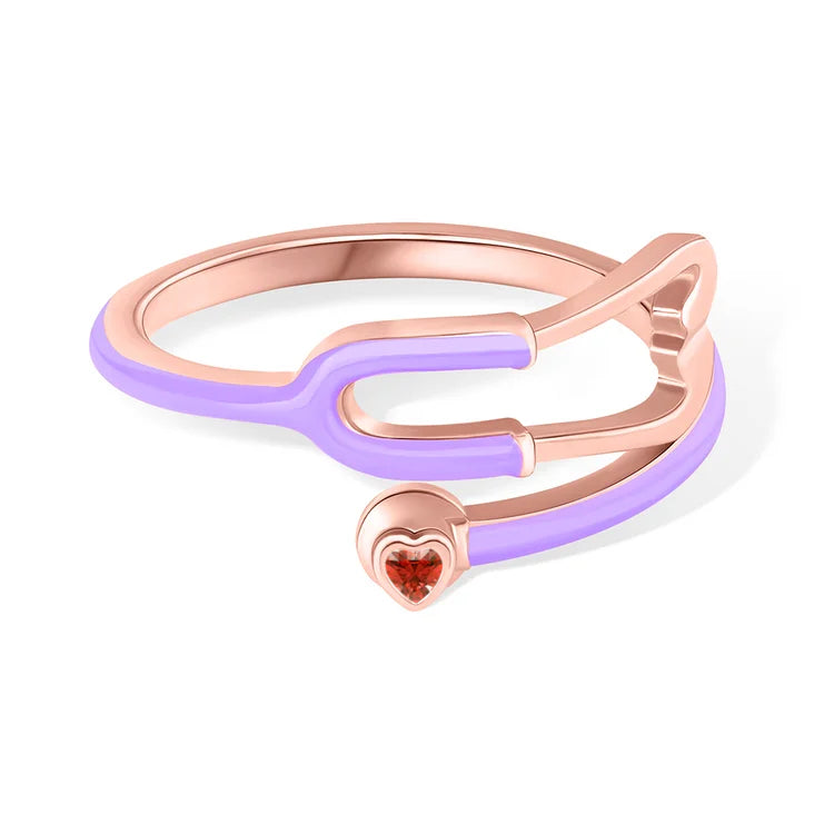 Caitleen - Anillo Estetoscopio Con Piedra Preciosa En Forma De Corazón