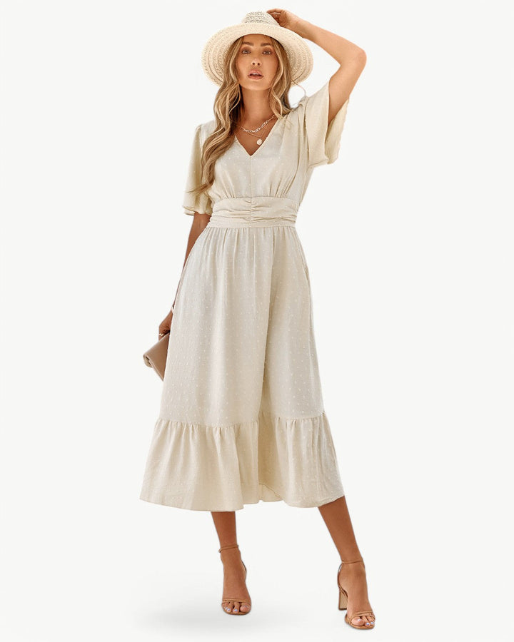 Rameena - Elegante Vestido Con Cuello En V Y Manga Corta