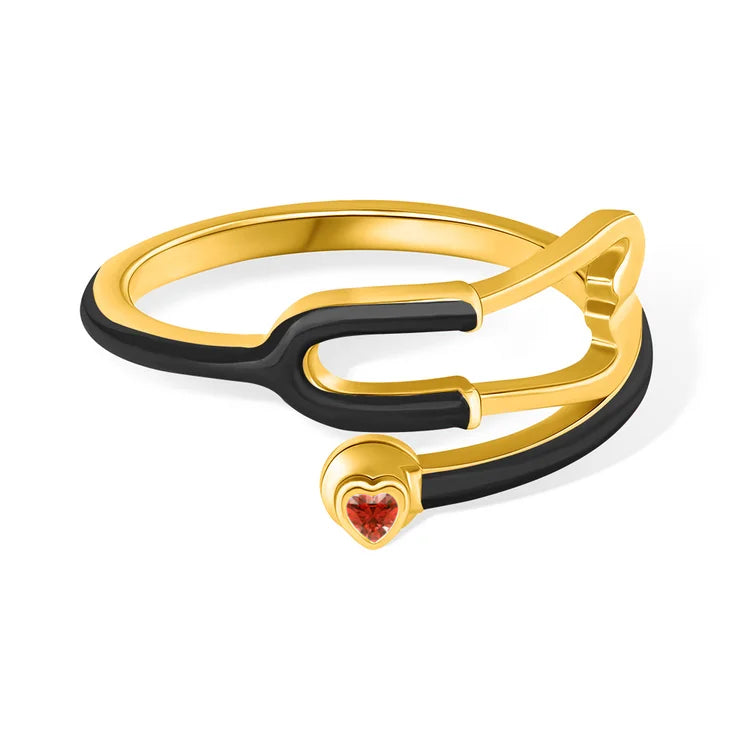 Caitleen - Anillo Estetoscopio Con Piedra Preciosa En Forma De Corazón