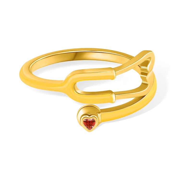 Caitleen - Anillo Estetoscopio Con Piedra Preciosa En Forma De Corazón