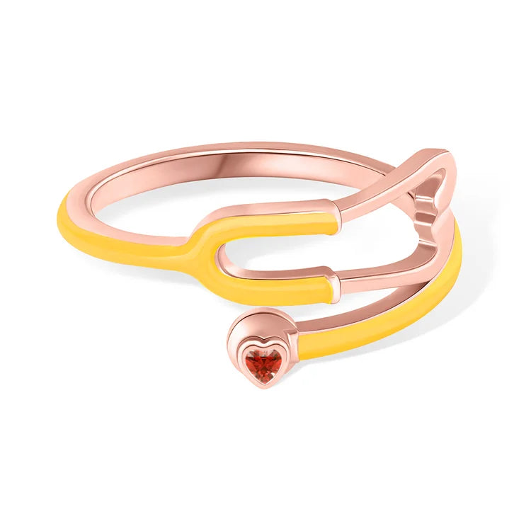 Caitleen - Anillo Estetoscopio Con Piedra Preciosa En Forma De Corazón