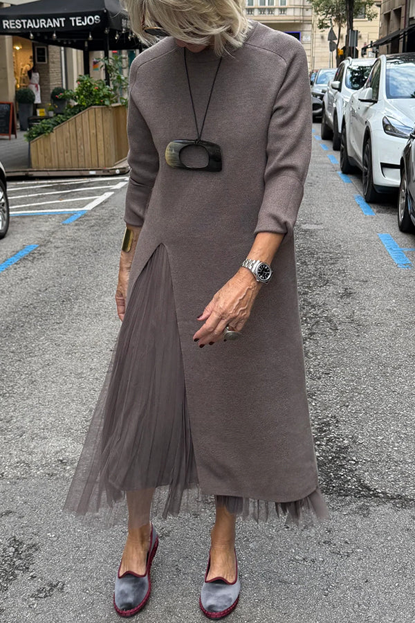 Oona - Vestido De Tul Con Drapeado y Jersey Largo De Punto