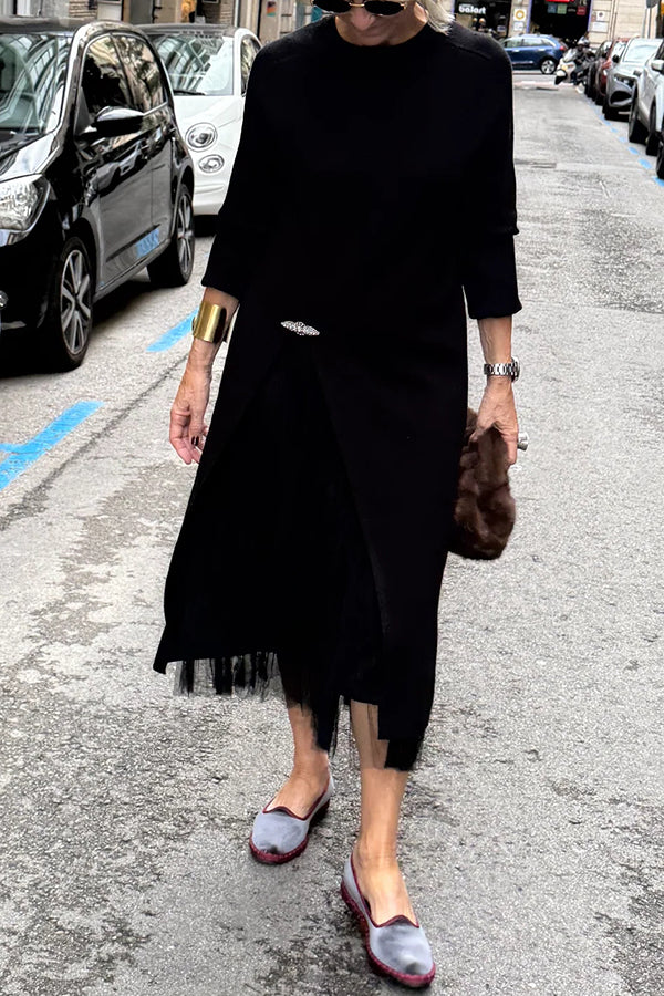 Oona - Vestido De Tul Con Drapeado y Jersey Largo De Punto