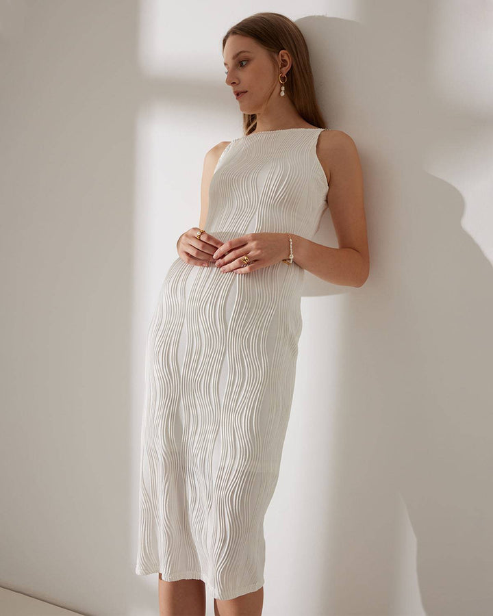 Simonen - Vestido MIDI Sin Mangas Perla ondulada