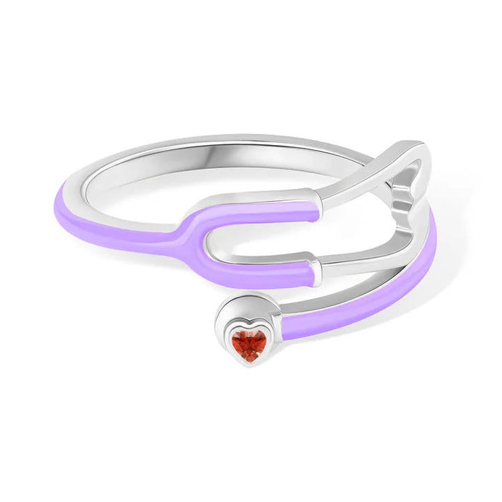 Caitleen - Anillo Estetoscopio Con Piedra Preciosa En Forma De Corazón