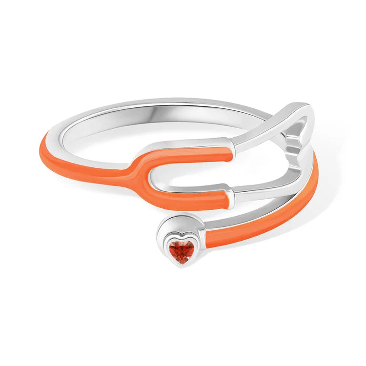Caitleen - Anillo Estetoscopio Con Piedra Preciosa En Forma De Corazón