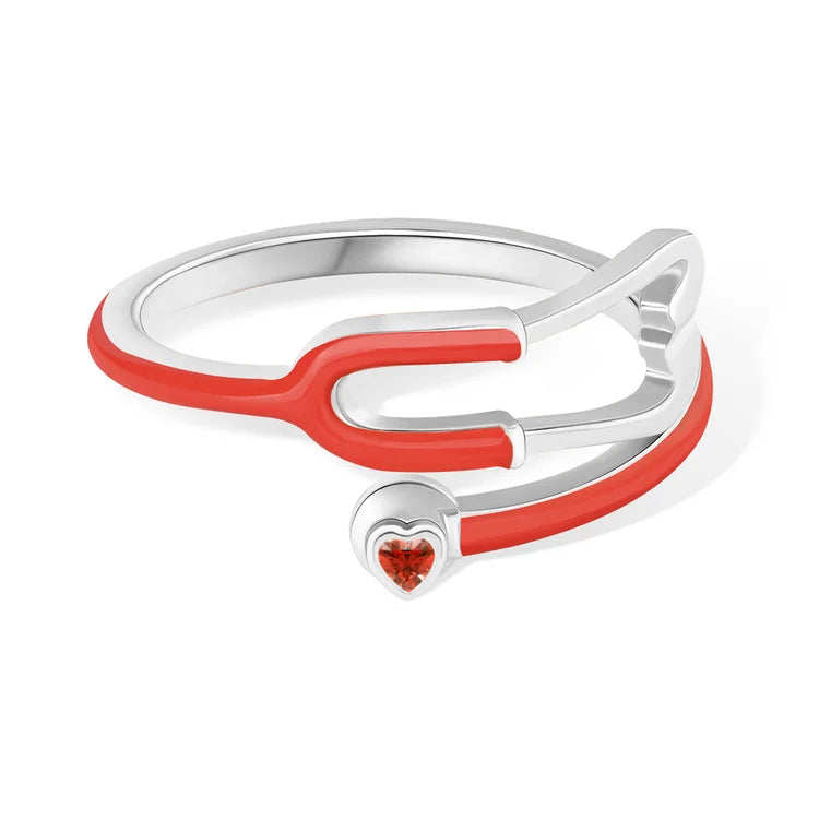 Caitleen - Anillo Estetoscopio Con Piedra Preciosa En Forma De Corazón