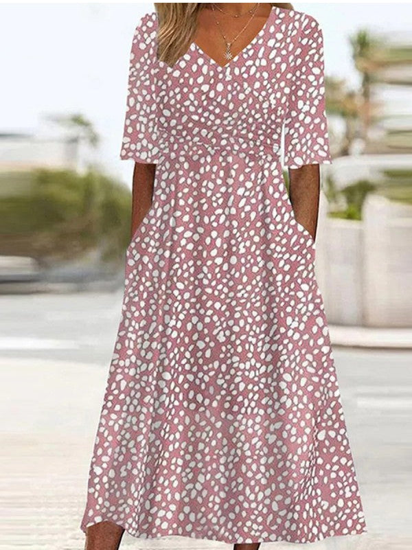 Ester - Vestido midi de Lunares con Cuello en V