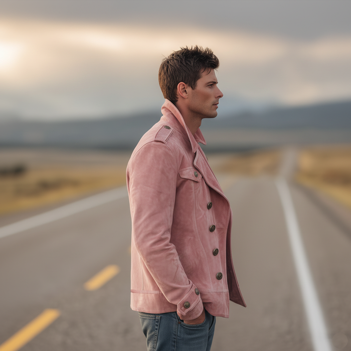 Momonosuke - Chaqueta Clásica Retro de Estilo Western Con Solapas y Doble Botonadura en Ante