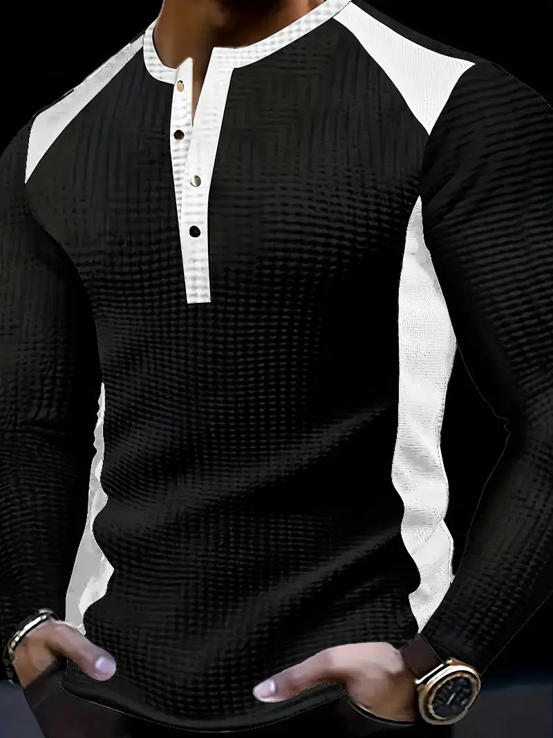 Kyran - Camisa Henley De Manga Larga Con Diseño De Gofre
