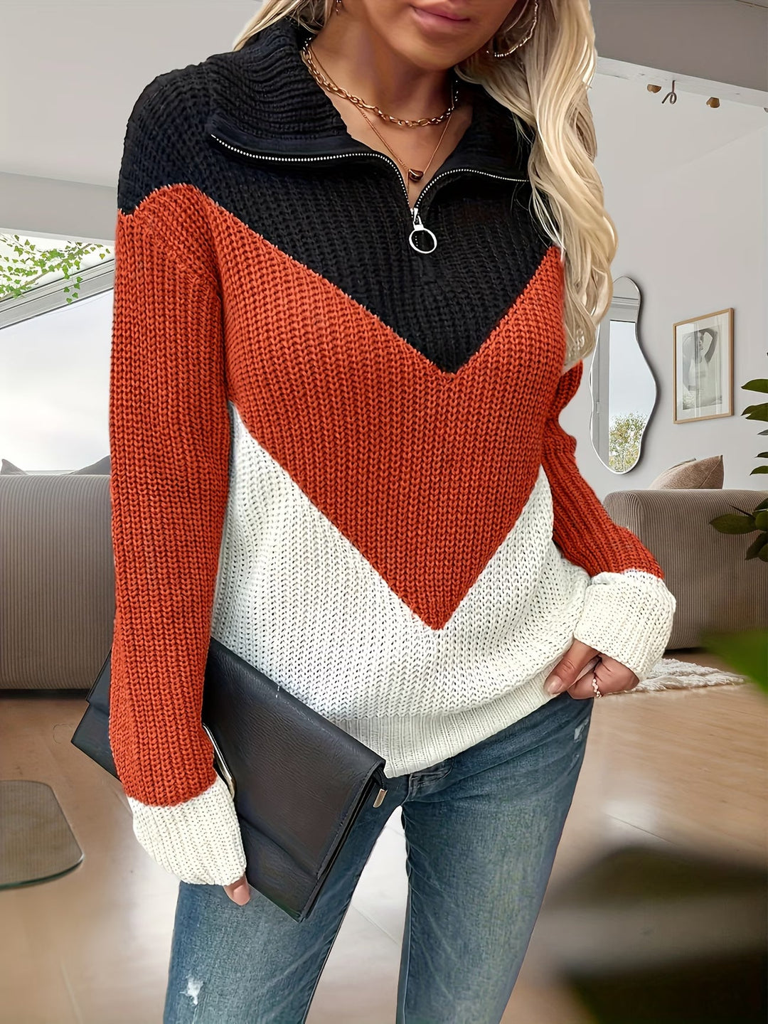 Fagina - Elegante Jersey De Punto Con Media Cremallera