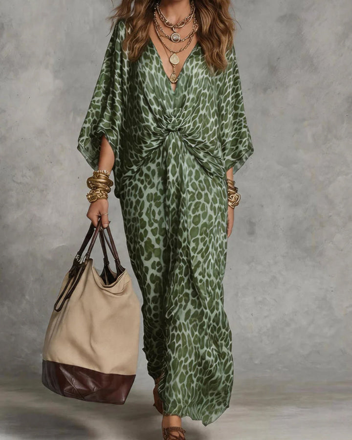 Ayrana - Vestido Largo Con Estampado de Leopardo y Escote Cruzado
