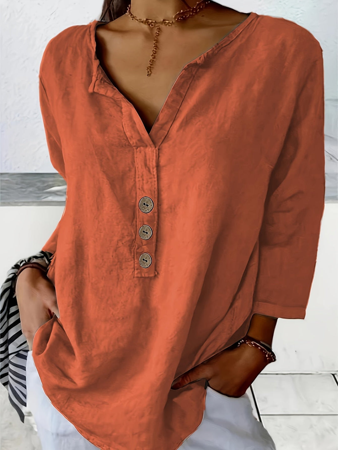 Mykaela - Blusa Informal De Algodón Y Lino