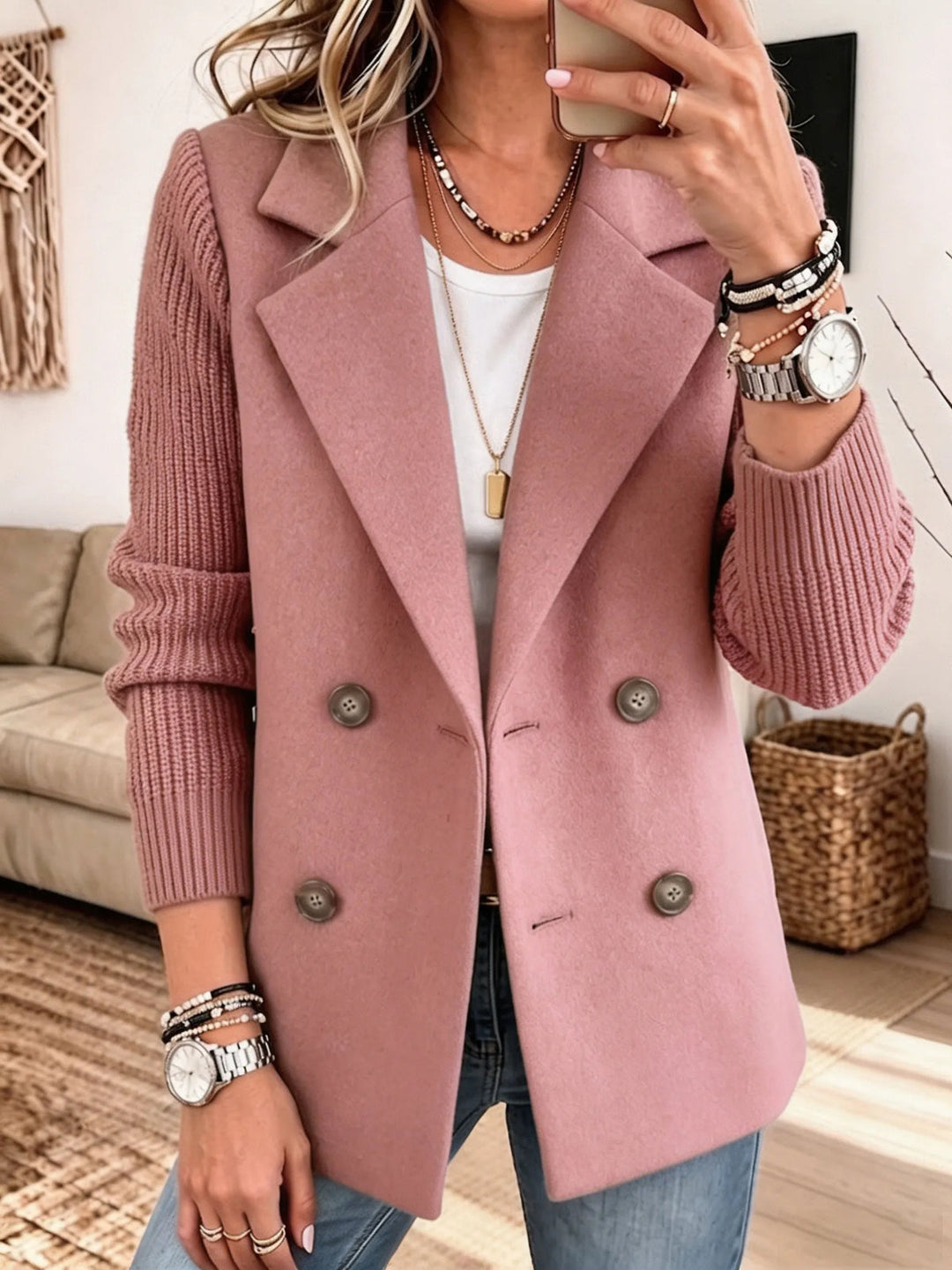 Winchell - Chaqueta De Otoño Elegante Con Mangas De Punto