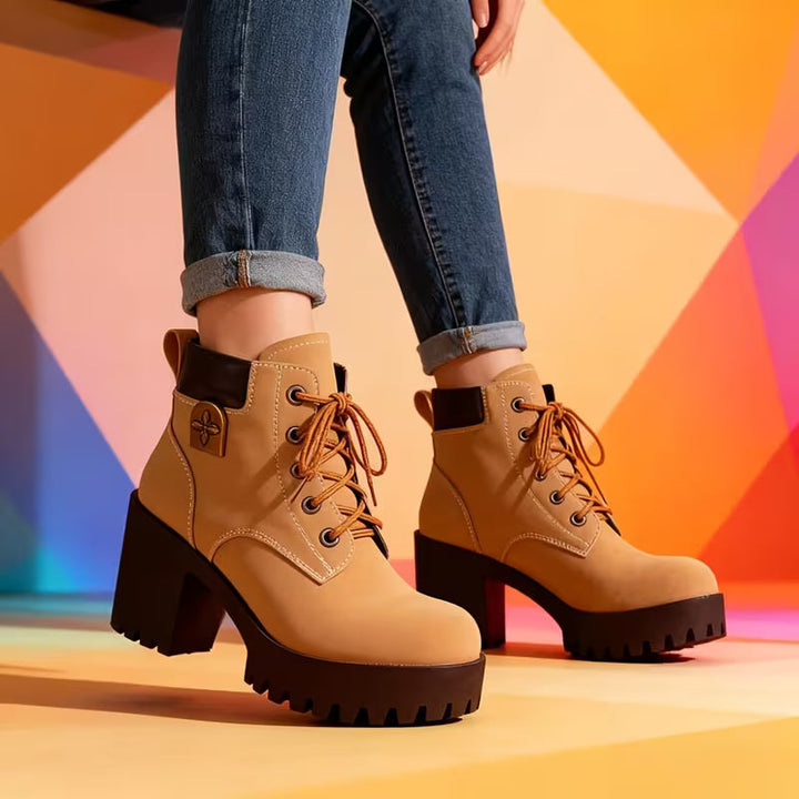 Donjeta - Botines Con Tacón Grueso y Cordones