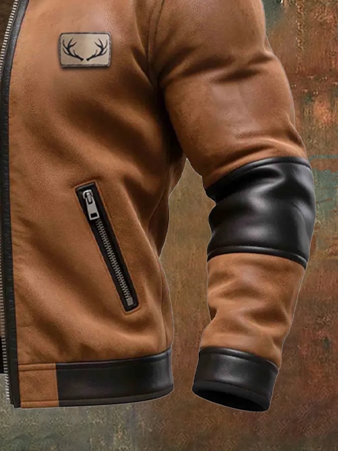Labuschagne - Chaqueta Cálida De Ante y Cuero Vintage