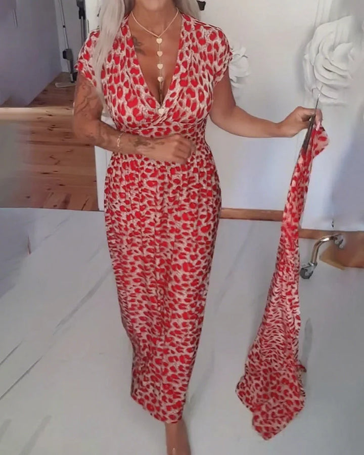 Erendira - Elegante Vestido Con Cuello En V y Estampado De Leopardo